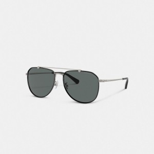 Black/Gunmetal Coach Metal Windsor Pilot Men Sunglasses | 5438BEDOP