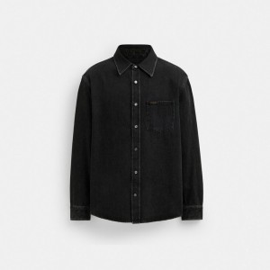 Black Coach Black Denim Shirt In Organic Cotton Men Tops & Bottoms | 2748XPZOV