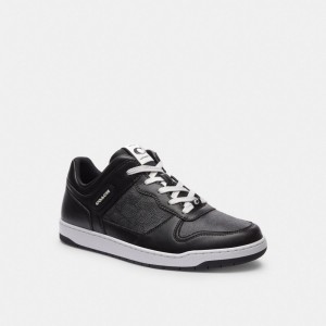 Black Coach C201 In Signature Canvas Men Sneakers | 5362YPWSL