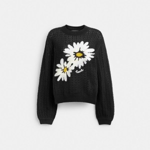 Black Coach Floral Crewneck Sweater Women Tops | 3976CHBPE