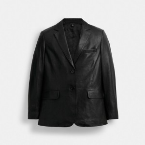 Black Coach Leather Blazer Women Jackets & Outerwear | 6509KDRSF