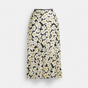 Black Coach Long Floral Midi Skirt Women Bottoms | 9861ADKZG