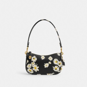 Black Multicolor Coach Swinger Bag 20 With Floral Print Women Shoulder Bags & Hobos | 7302QRZLB