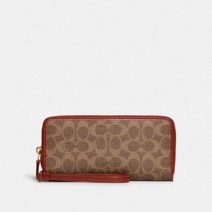 Brown / Red Coach Continental Wallet In Signature Canvas Women Large Wallets | 6759HKRIV