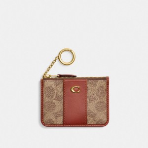 Brown / Red Coach Mini Skinny Id In Signature Canvas Women Card Cases | 9708GZHXW