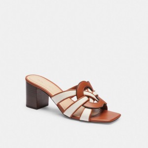 Chalk Burnished Amber Coach Nikki Sandal Women Heels | 6872KJVHC