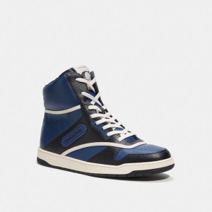 Deep Blue Coach C202 High Top Men Sneakers | 6308UAKLX