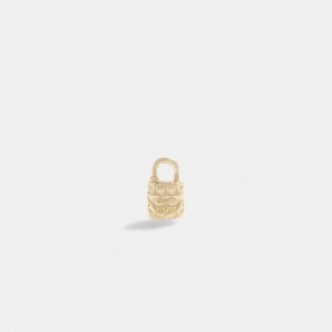 Gold Coach 14 K Gold Quilted Signature Padlock Single Stud Earring Women Jewelry | 0723YMGZE