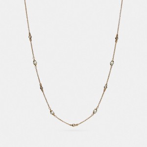 Gold Coach Classic Crystal Pearl Necklace Women Jewelry | 9340IJWDX