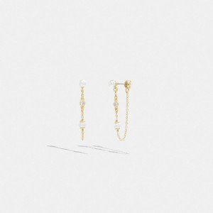 Gold Coach Classic Pearl Chain Earrings Women Jewelry | 0162YFWPL