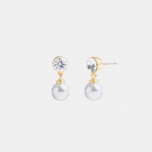 Gold Coach Classic Pearl Drop Earrings Women Jewelry | 3519KCVMZ