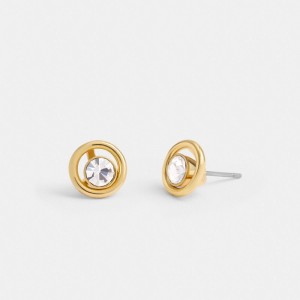 Gold Coach Halo Round Stud Earrings Women Jewelry | 0198RHGLW