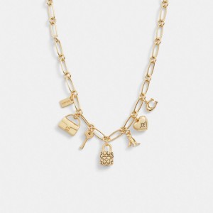 Gold Coach Iconic Charm Chain Necklace Women Jewelry | 9312GRJUE