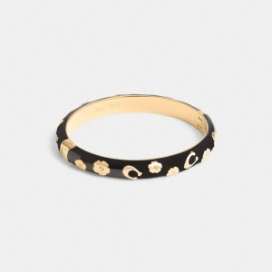 Gold / Black Coach Enamel Signature Floral Bangle Women Jewelry | 5821XJPSV