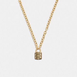 Gold / Black Coach Quilted Padlock Chain Necklace Women Jewelry | 5701FPXMJ