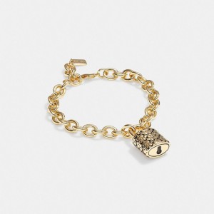 Gold / Black Coach Quilted Padlock Chain Bracelet Women Jewelry | 0314EVGNR