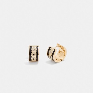 Gold / Black Coach Signature Enamel Hoop Earrings Women Jewelry | 5289QAKBG