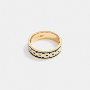 Gold / Black Coach Signature Enamel Ring Women Jewelry | 2345LCNWF