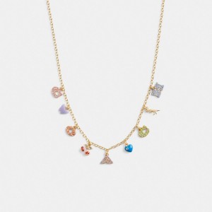 Gold / Multicolor Coach Cherry And Heart Charm Necklace Women Jewelry | 2316AWVMR