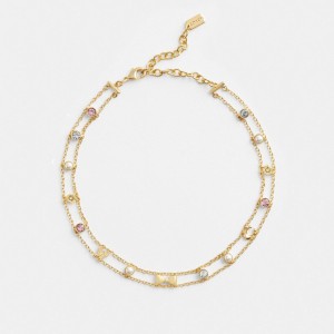 Gold / Multicolor Coach Garden Charms Choker Necklace Women Jewelry | 6253AXRSN