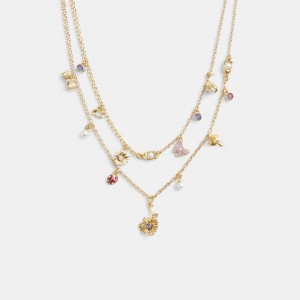 Gold / Multicolor Coach Garden Charms Layered Necklace Women Jewelry | 7926JVQWB