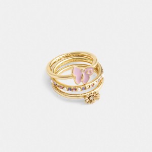 Gold / Multicolor Coach Garden Charms Ring Set Women Jewelry | 7534RJEHI