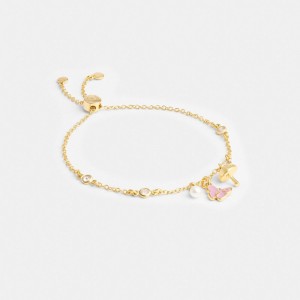 Gold / Multicolor Coach Garden Charms Slider Bracelet Women Jewelry | 1826NLEQA