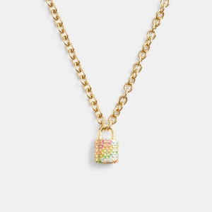 Gold / Multicolor Coach Rainbow Quilted Padlock Chain Necklace Women Jewelry | 2085QTVKP