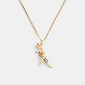 Gold / Multicolor Coach Skeletal Rexy Long Pendant Necklace Women Jewelry | 2689AGLQC