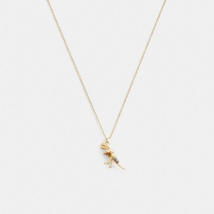 Gold / Multicolor Coach Skeletal Rexy Pendant Necklace Women Jewelry | 4016QVUPK