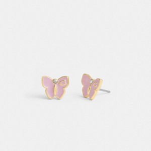 Gold / Purple Coach Garden Butterfly Stud Earrings Women Jewelry | 3419WVUJN