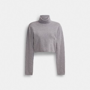 Heather Grey Coach Signature Cropped Turtleneck Women Tops | 7491ROZUG