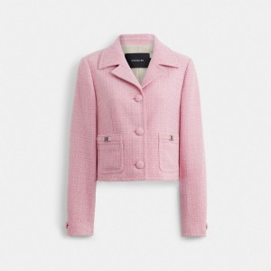 Pink Coach Heritage C Tweed Jacket Women Jackets & Outerwear | 5026IYRMD