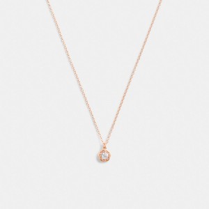 Rose Gold Coach Halo Tea Rose Pendant Necklace Women Jewelry | 8752RAHUV