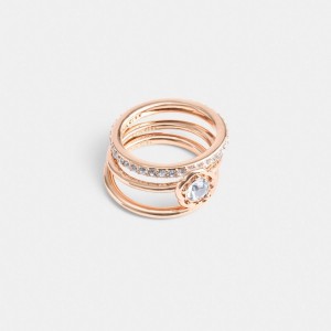 Rose Gold Coach Halo Tea Rose Ring Set Women Jewelry | 5013LJEKD