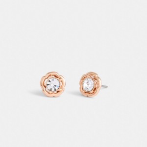 Rose Gold Coach Halo Tea Rose Stud Earrings Women Jewelry | 8216ZLWGP