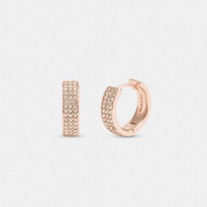 Rose Gold Coach Pavé Huggie Earrings Women Jewelry | 8306ZBFSX