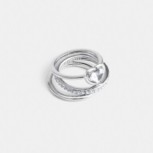 Silver Coach Halo Heart Ring Set Women Jewelry | 2605GLOBV
