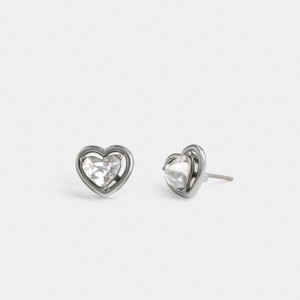 Silver Coach Halo Heart Stud Earrings Women Jewelry | 5218FMOPK