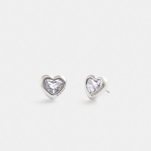 Silver Coach Heart Stud Earrings Women Jewelry | 3457NRPIW