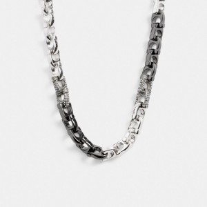 Silver Coach Pavé Signature Mixed Chain Necklace Women Jewelry | 8952GBOQN