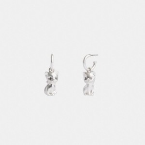 Silver Coach The Lil Nas X Drop Cat Huggie Earrings Women Jewelry | 9261GSCHD