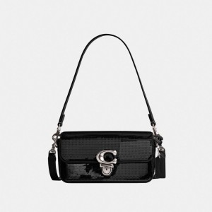 Silver / Black Coach Studio Baguette Bag With Sequins Women Crossbody Bags | 1643GQIEL