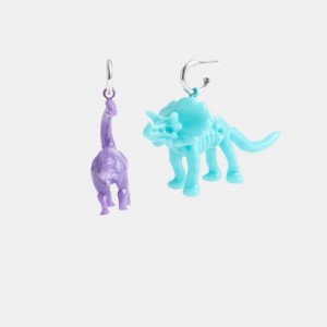 Silver / Multicolor Coach Dinosaur Mismatch Earrings Women Jewelry | 0179JDLUZ