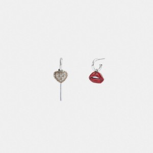 Silver / Multicolor Coach Lollipop And Lips Mismatch Earrings Women Jewelry | 0278RCJIB