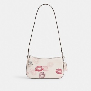 Silver / Multicolor Coach Penn Shoulder Bag With Lip Print Women Shoulder Bags & Hobos | 0456QVMHP