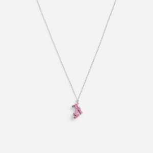 Silver / Pink Coach Stiletto Pendant Necklace Women Jewelry | 6124FGLEI