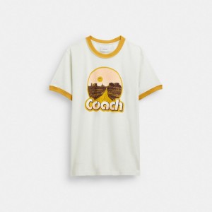 White Coach Roadside Ringer T Shirt Men Tops & Bottoms | 7069EZRTJ