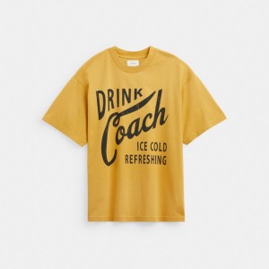 Yellow Coach Americana T Shirt Men Tops & Bottoms | 5021IYBGF