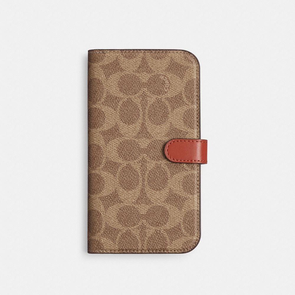 Beige Coach Iphone 15 Folio In Signature Canvas Women Tech, Desk & Travel | 4352OQZRN